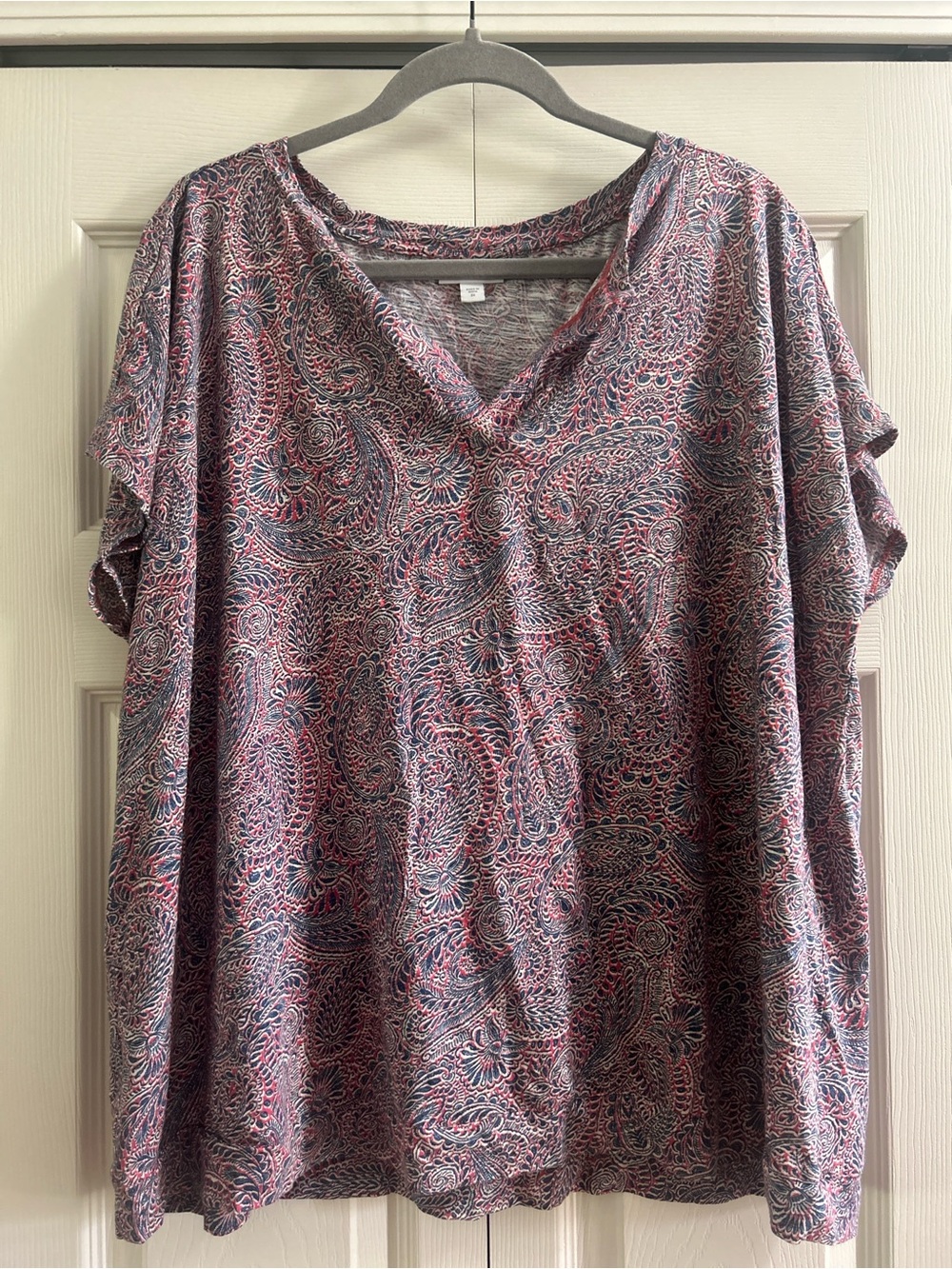 J Jill Shirt Women’s Size 2X Multicolor Geometric  Short Sleeve Cotton Tencel